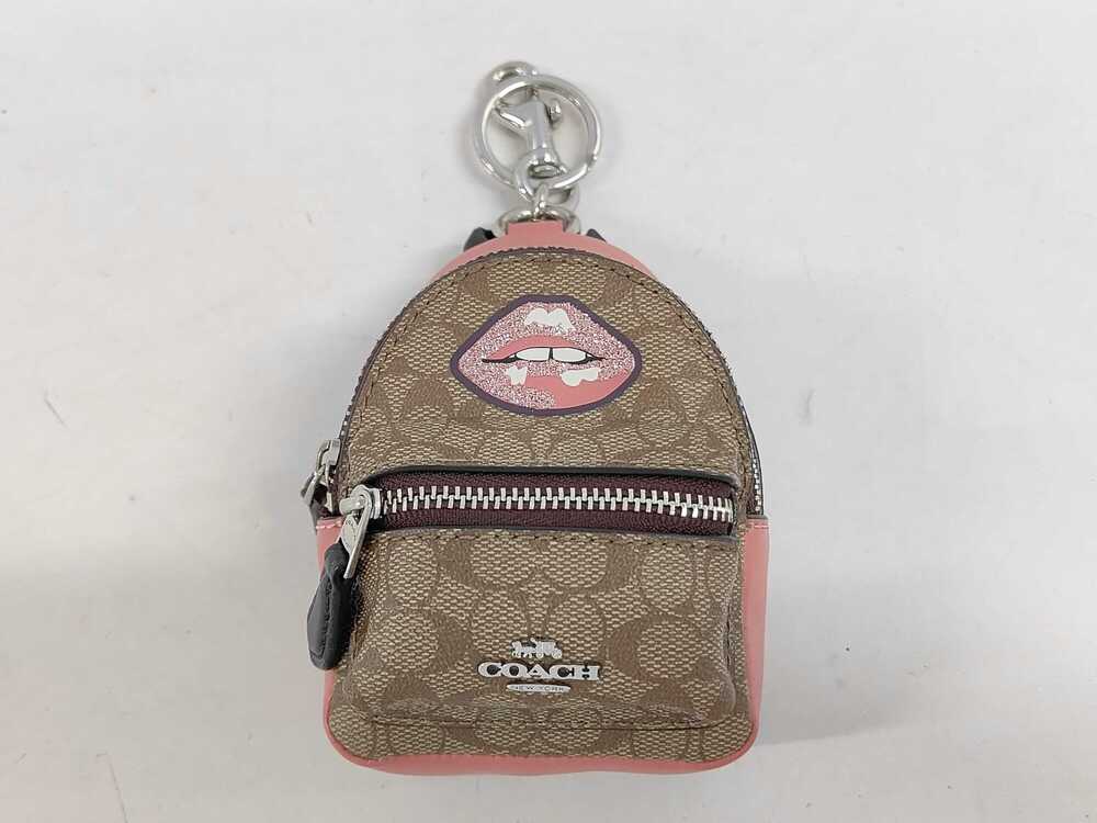 Coach Mini Court Backpack Bag Charm in Signature Canvas with Lips Print (Style F